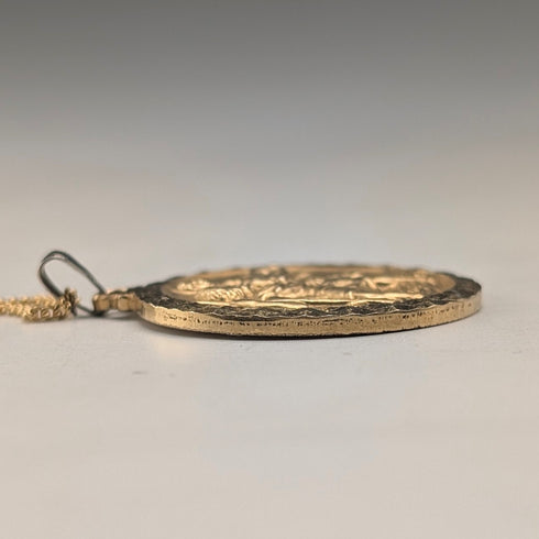 Vintage Rold Gold St. Christopher Medal Pendant with Necklace